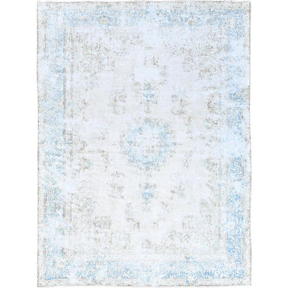 Overdyed & Vintage Wool Hand Knotted Rug Ivory Blue 7.4X9.9 -O085530