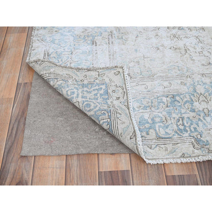 Overdyed & Vintage Wool Hand Knotted Rug Ivory Blue 7.4X9.9 -O085530