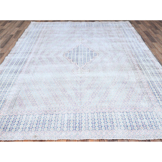 Overdyed & Vintage Wool Hand Knotted Rug Blue Blue 7.9X10.1 -O085531