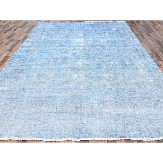 Overdyed & Vintage Wool Hand Knotted Rug Blue No Border 9.0X11.8 -O085539