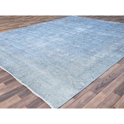 Overdyed & Vintage Wool Hand Knotted Rug Blue No Border 9.0X11.8 -O085539