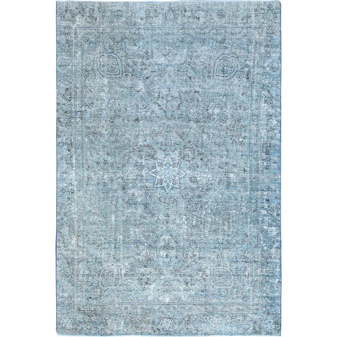 Blue 7'1" x 10'7" Overdyed & Vintage Hand knotted Wool Rug - Sku: O085540