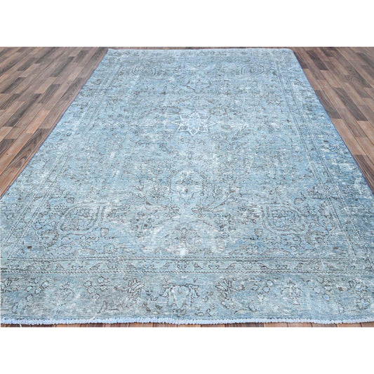 Overdyed & Vintage Wool Hand Knotted Rug Blue Blue 7.1X10.7 -O085540