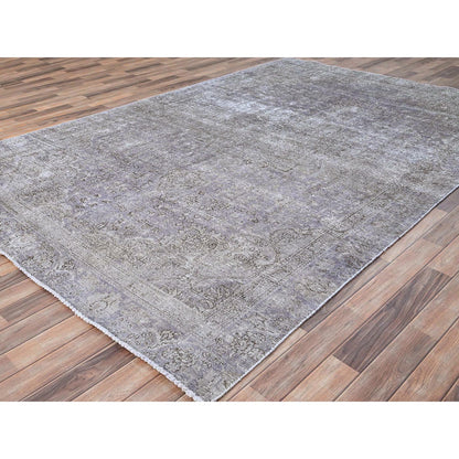 Overdyed & Vintage Wool Hand Knotted Rug Purple No Border 7.1X10.4 -O085541