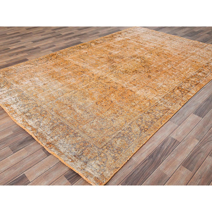 Overdyed & Vintage Wool Hand Knotted Rug Orange Bole Brown 6.5X10.0 -O085542