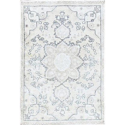 Overdyed & Vintage Wool Hand Knotted Rug Ivory Gray 3.0X4.4 -O085553