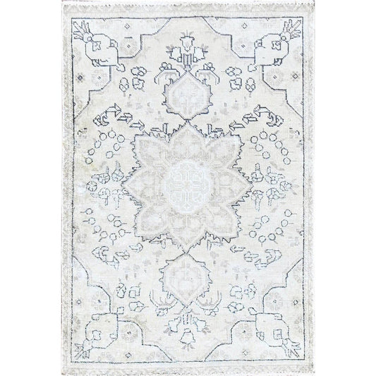 Overdyed & Vintage Wool Hand Knotted Rug Ivory Gray 3.0X4.4 -O085553