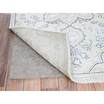 Overdyed & Vintage Wool Hand Knotted Rug Ivory Gray 3.0X4.4 -O085553