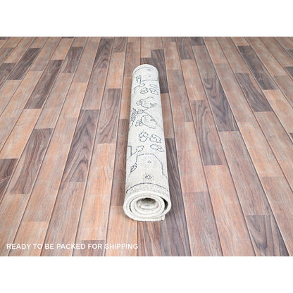 Overdyed & Vintage Wool Hand Knotted Rug Ivory Gray 3.0X4.4 -O085553