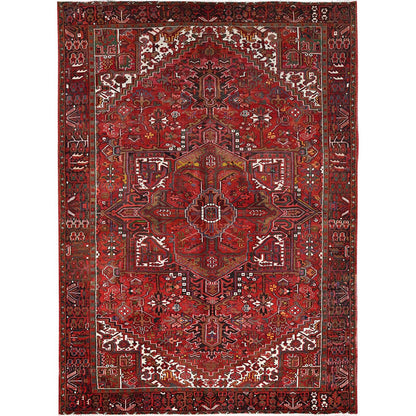 Heriz Worn Wool Hand Knotted Rug Red Black 8.2X11.3 -O085557