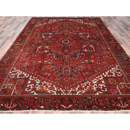 Heriz Worn Wool Hand Knotted Rug Red Black 8.2X11.3 -O085557