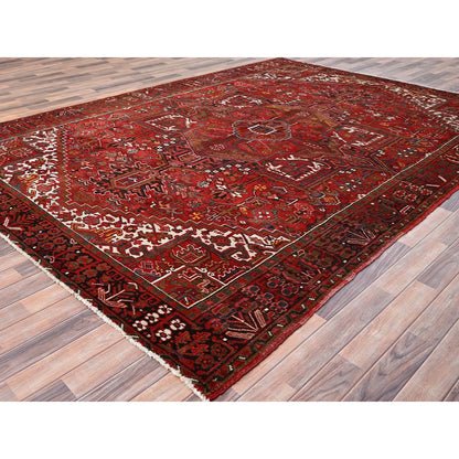 Heriz Worn Wool Hand Knotted Rug Red Black 8.2X11.3 -O085557