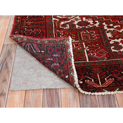 Heriz Worn Wool Hand Knotted Rug Red Black 8.2X11.3 -O085557