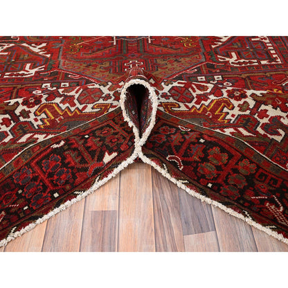 Heriz Worn Wool Hand Knotted Rug Red Black 8.2X11.3 -O085557