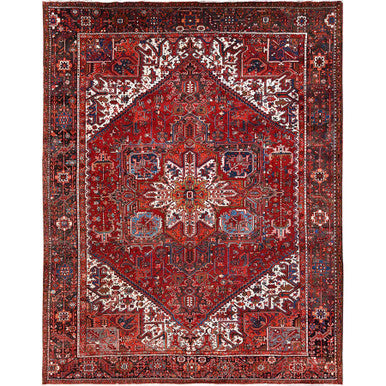 Heriz Worn Wool Hand Knotted Rug Red Black 10.1X12.9 -O085562