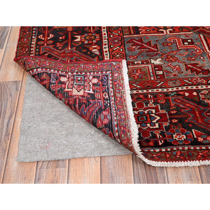 Heriz Worn Wool Hand Knotted Rug Red Black 10.1X12.9 -O085562