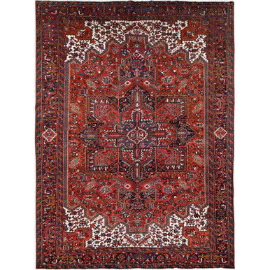 Heriz Worn Wool Hand Knotted Rug Red Brown 9.10X13.0 -O085569