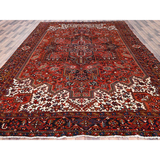 Heriz Worn Wool Hand Knotted Rug Red Brown 9.10X13.0 -O085569