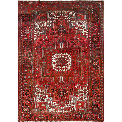Heriz Worn Wool Hand Knotted Rug Red Black 7.5X10.2 -O085570