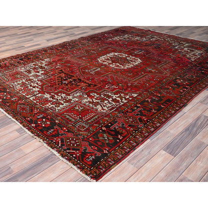 Heriz Worn Wool Hand Knotted Rug Red Black 7.5X10.2 -O085570