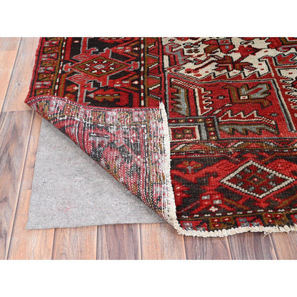 Heriz Worn Wool Hand Knotted Rug Red Black 7.5X10.2 -O085570