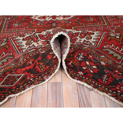 Heriz Worn Wool Hand Knotted Rug Red Black 7.5X10.2 -O085570