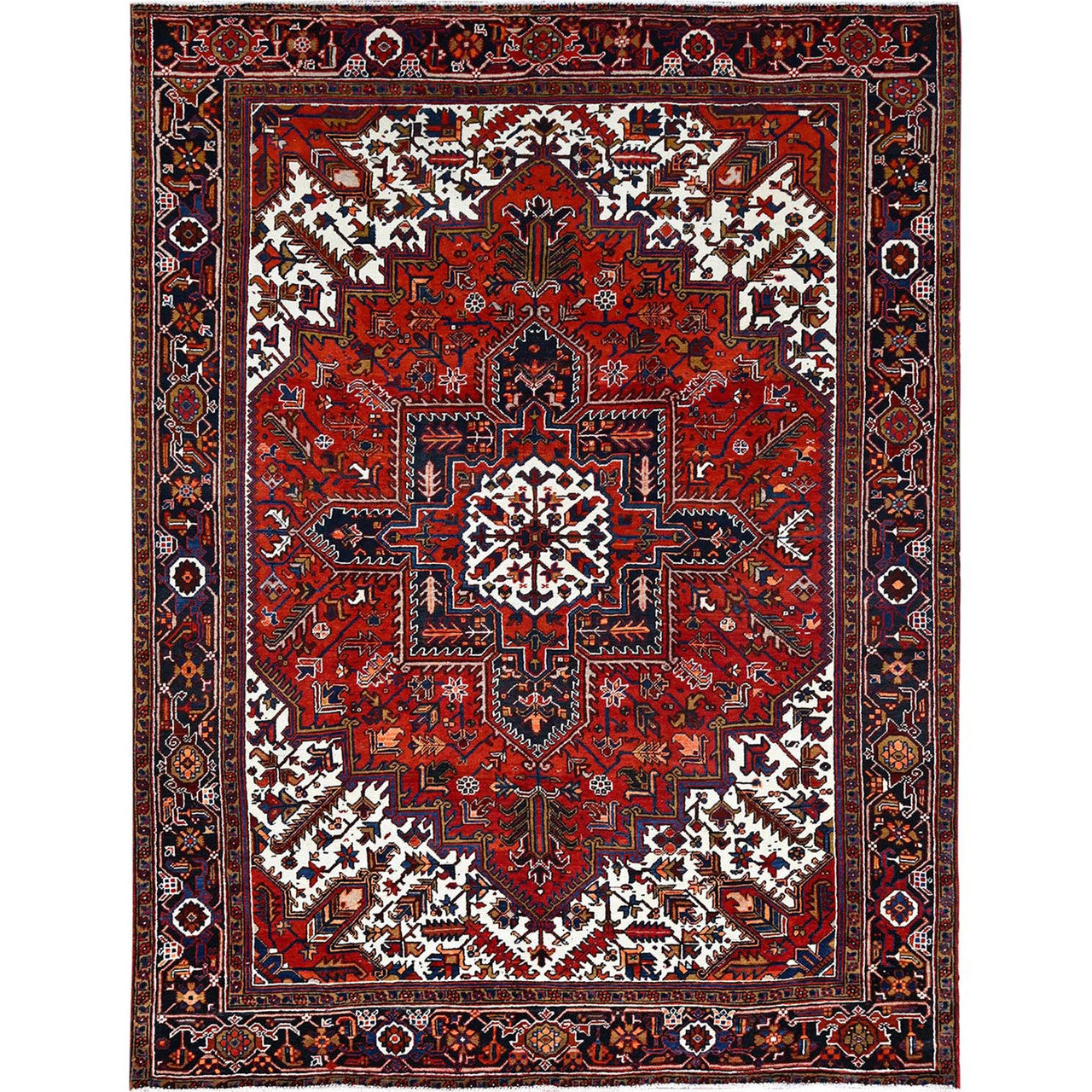 Red 8'5" x 10'9" Heriz Worn Admiral Hand knotted Wool Rug - Sku: O085572
