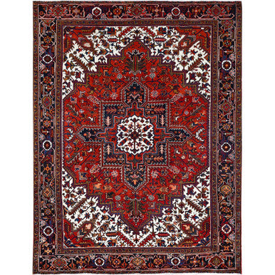 Heriz Worn Wool Hand Knotted Rug Red Admiral Blue 8.5X10.9 -O085572