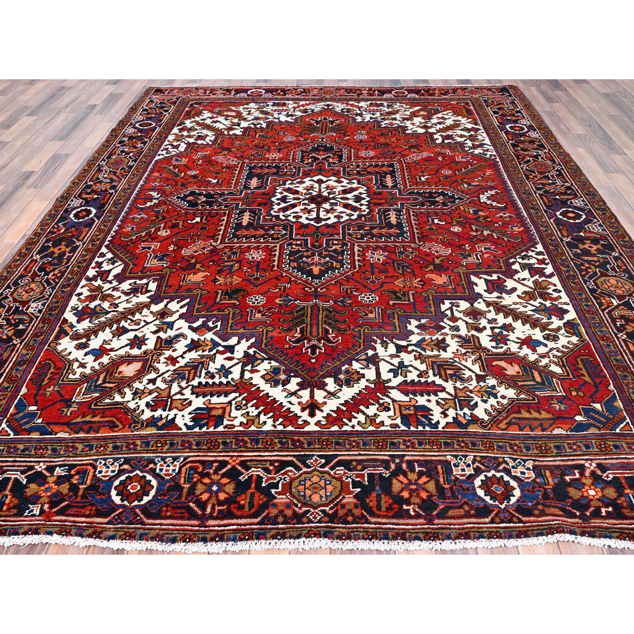 Red 8'5" x 10'9" Heriz Worn Admiral Hand knotted Wool Rug - Sku: O085572
