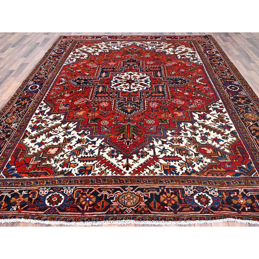 Heriz Worn Wool Hand Knotted Rug Red Admiral Blue 8.5X10.9 -O085572