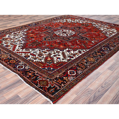 Heriz Worn Wool Hand Knotted Rug Red Admiral Blue 8.5X10.9 -O085572
