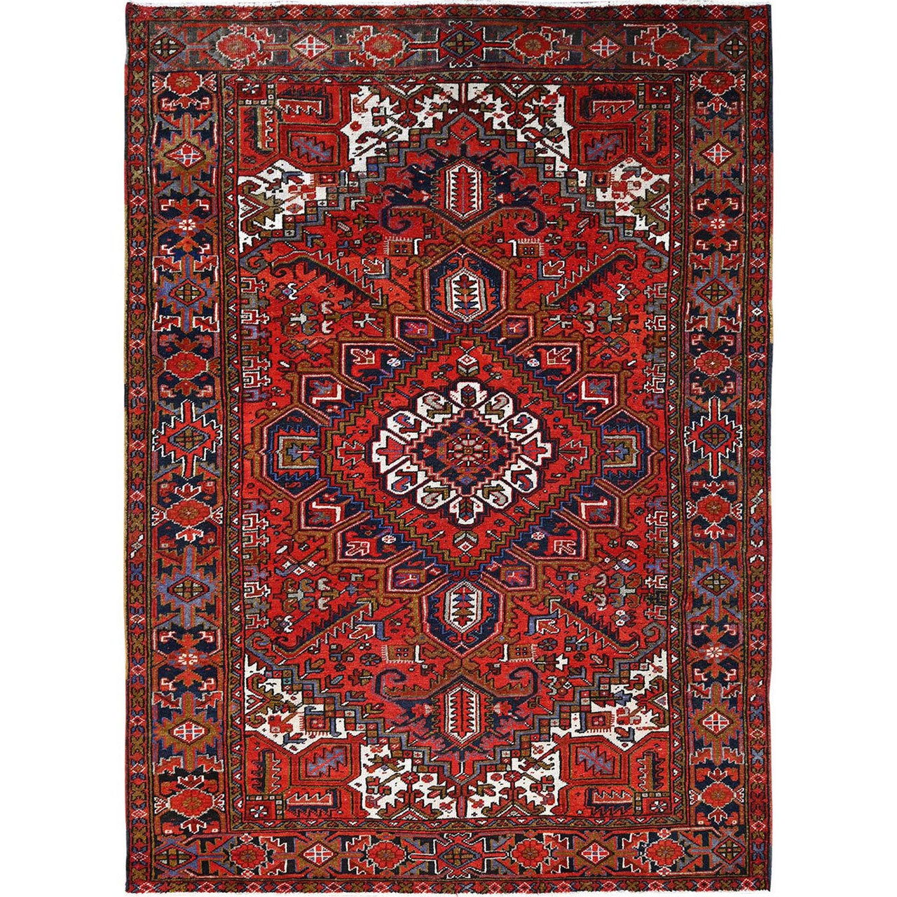 Red 7'9" x 11'0" Heriz Worn Yale Hand knotted Wool Rug - Sku: O085577