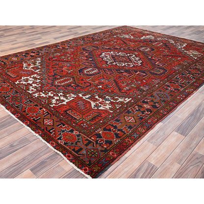 Heriz Worn Wool Hand Knotted Rug Red Yale Blue 7.9X11.0 -O085577