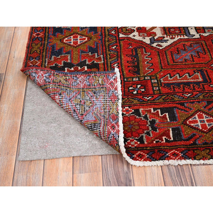 Heriz Worn Wool Hand Knotted Rug Red Yale Blue 7.9X11.0 -O085577