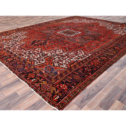 Heriz Worn Wool Hand Knotted Rug Red Black 10.0X13.2 -O085578