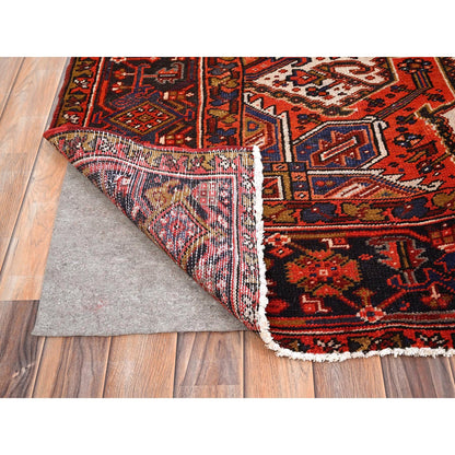 Heriz Worn Wool Hand Knotted Rug Red Black 10.0X13.2 -O085578