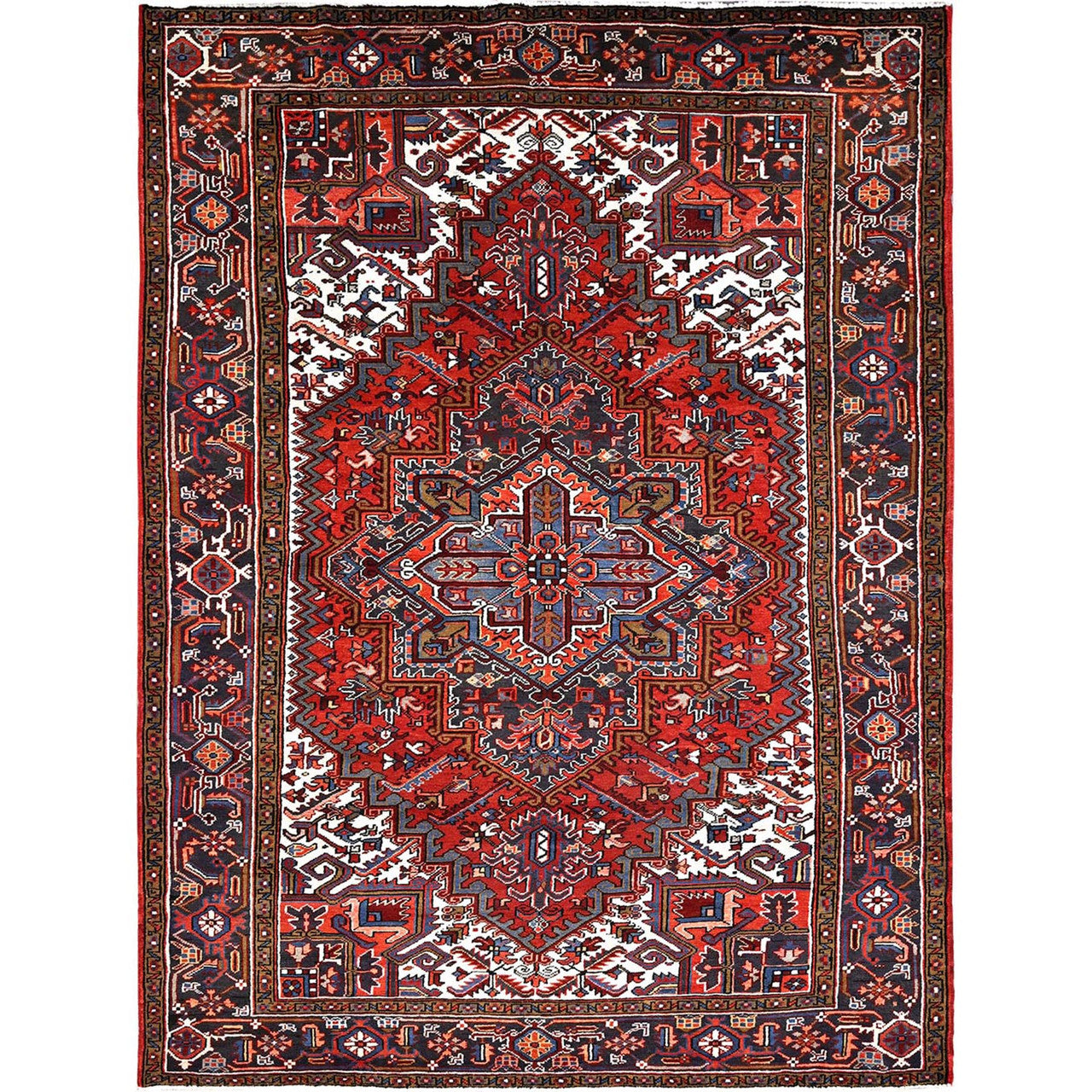 Heriz Worn Wool Hand Knotted Rug Red Gray 8.1X11.1 -O085581