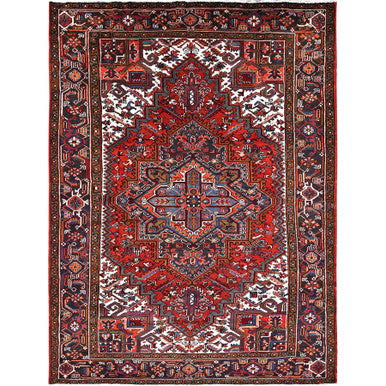 Heriz Worn Wool Hand Knotted Rug Red Gray 8.1X11.1 -O085581