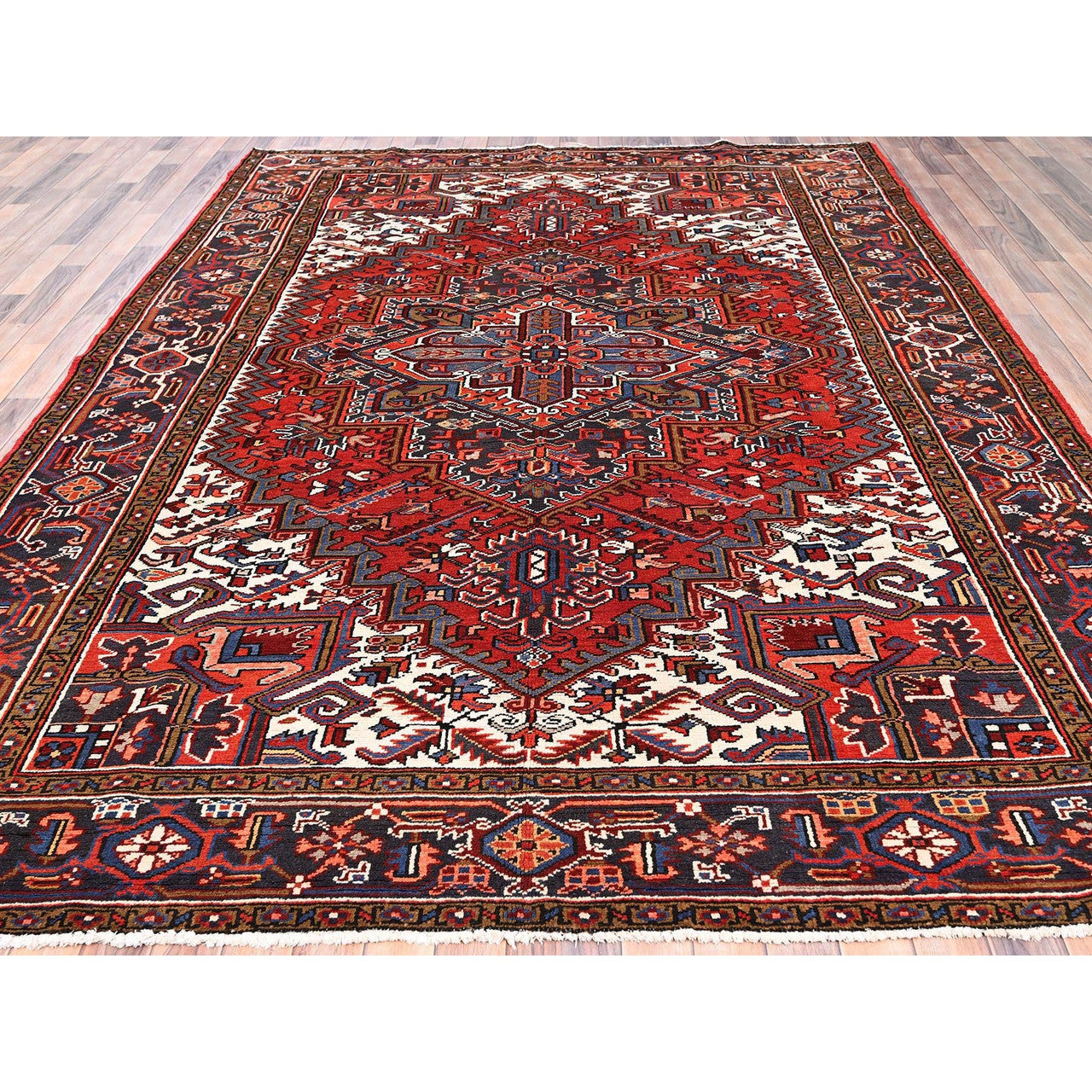 Heriz Worn Wool Hand Knotted Rug Red Gray 8.1X11.1 -O085581