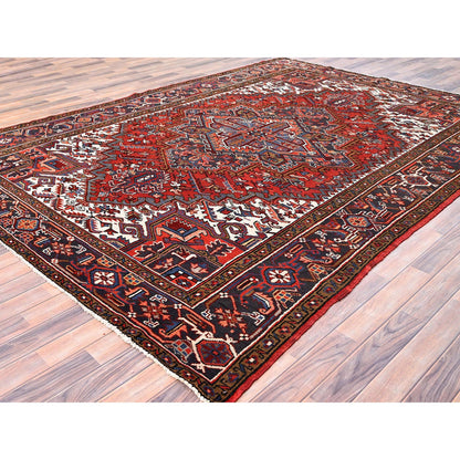 Heriz Worn Wool Hand Knotted Rug Red Gray 8.1X11.1 -O085581
