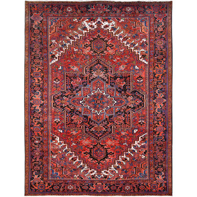 Heriz Worn Wool Hand Knotted Rug Red Black 9.8X13.0 -O085584