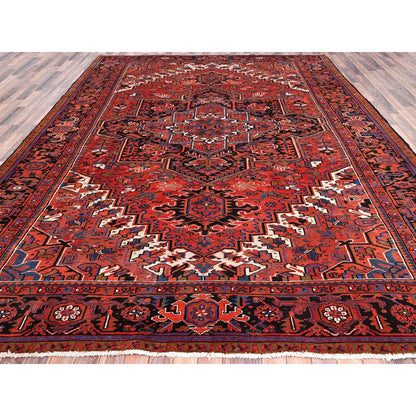 Heriz Worn Wool Hand Knotted Rug Red Black 9.8X13.0 -O085584