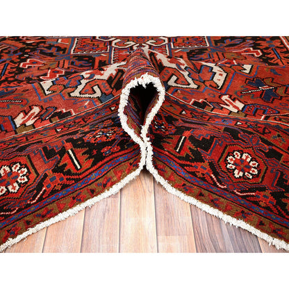 Heriz Worn Wool Hand Knotted Rug Red Black 9.8X13.0 -O085584