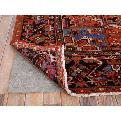 Heriz Worn Wool Hand Knotted Rug Red Black 10.1X13.2 -O085589
