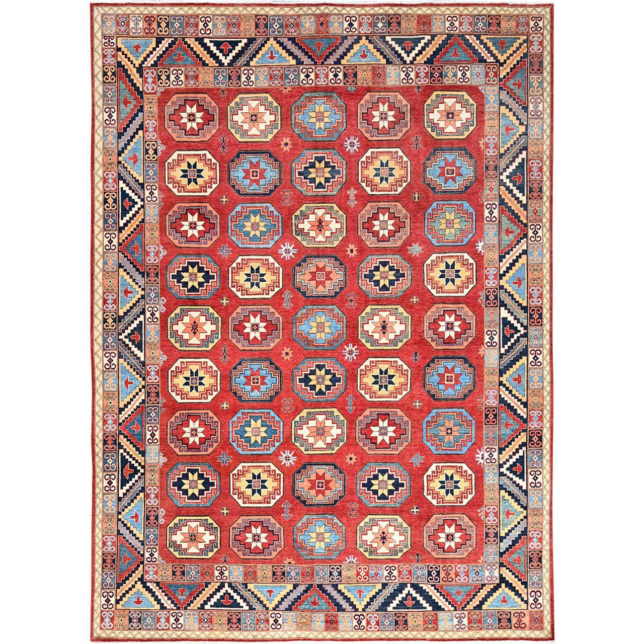 Tribal & Geometric Wool Hand Knotted Rug Red Blue 10.0X13.10 -O085590