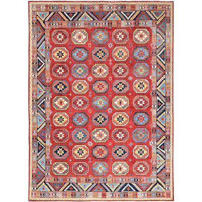 Tribal & Geometric Wool Hand Knotted Rug Red Blue 10.0X13.10 -O085590
