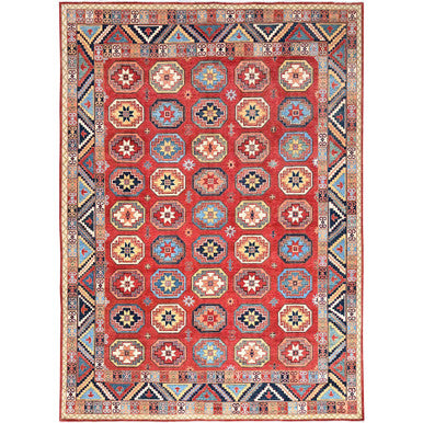 Tribal & Geometric Wool Hand Knotted Rug Red Blue 10.0X13.10 -O085590