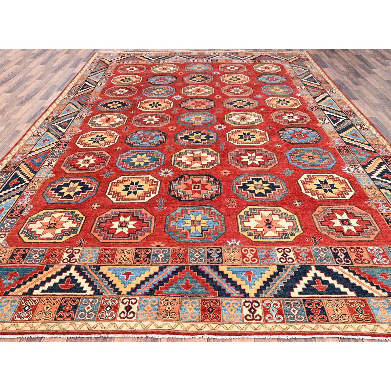 Tribal & Geometric Wool Hand Knotted Rug Red Blue 10.0X13.10 -O085590