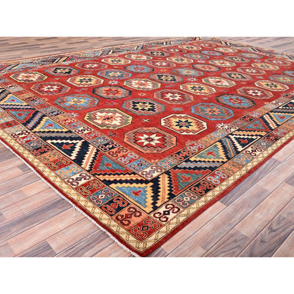 Tribal & Geometric Wool Hand Knotted Rug Red Blue 10.0X13.10 -O085590