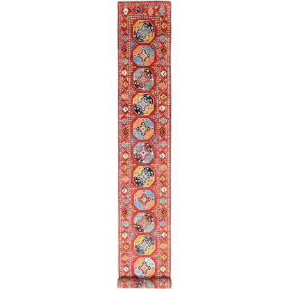 Tribal & Geometric Wool Hand Knotted Rug Red Red 2.7X18.9 -O085592